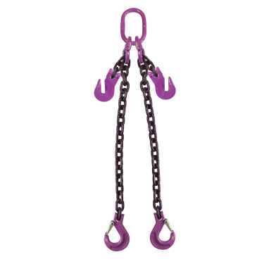 3/4" x 10' Adjustable 2 Leg Chain Sling w/ Sling Hooks - Grade 100