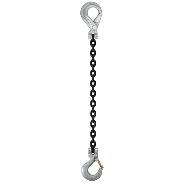 3/8" x 6' Domestic Single Leg Chain Sling with Crosby Sling & Self-Locking Hooks - Grade 100