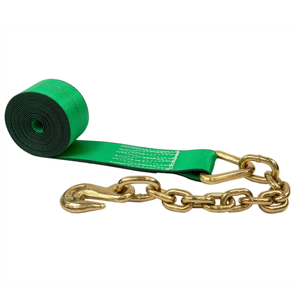 3" X 50' Winch Strap with Chain Extension | Green