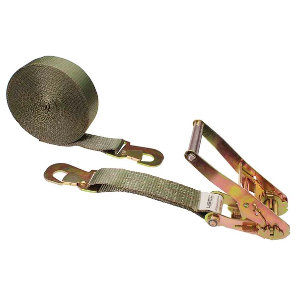 2" x 12' Car Tie Down Ratchet Strap with Flat Snap Hooks | Olive Drab