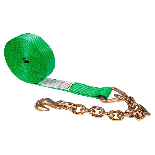 2" x 30' Winch Strap with Chain Extension | Green