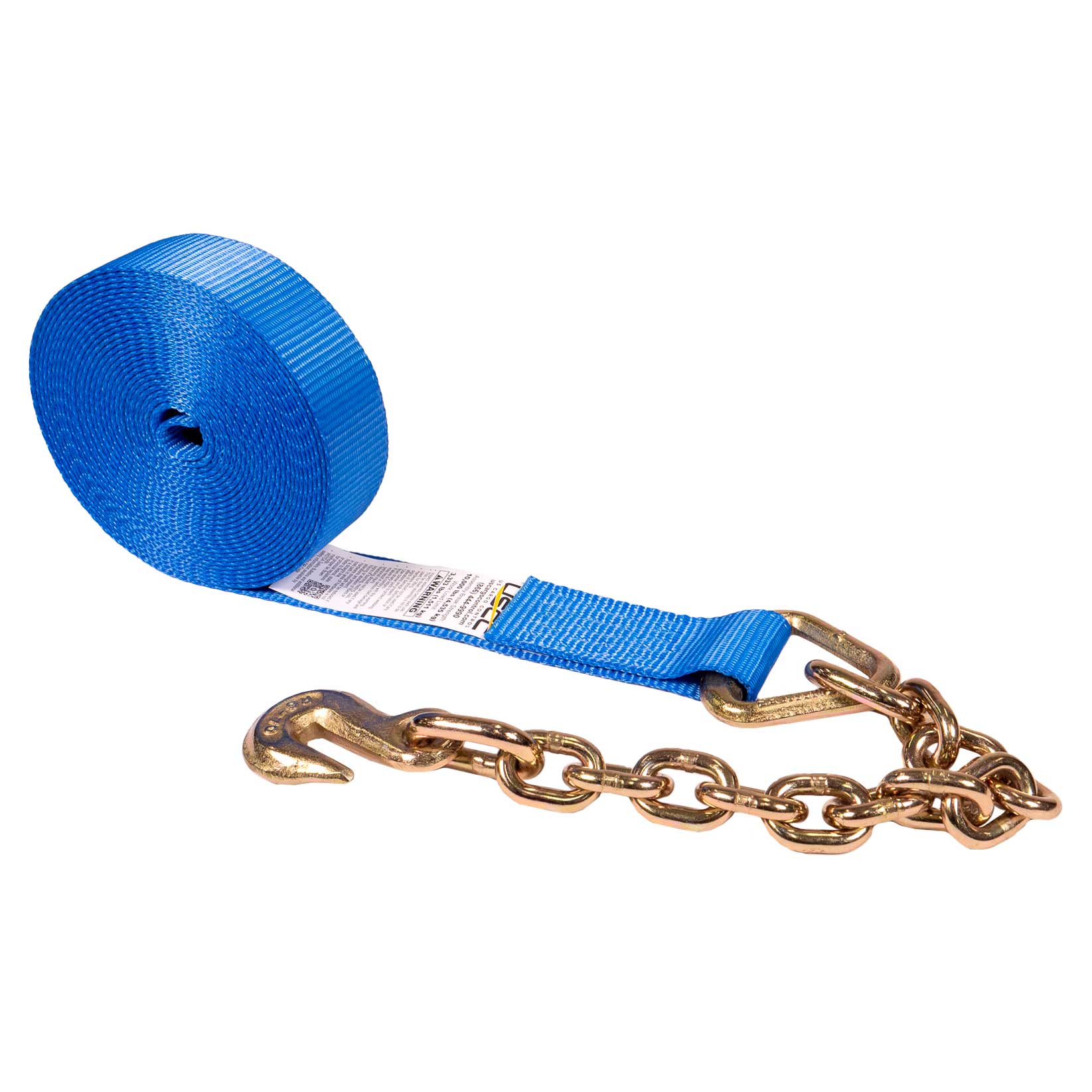 2" x 20' Winch Strap with Chain Extension | Blue