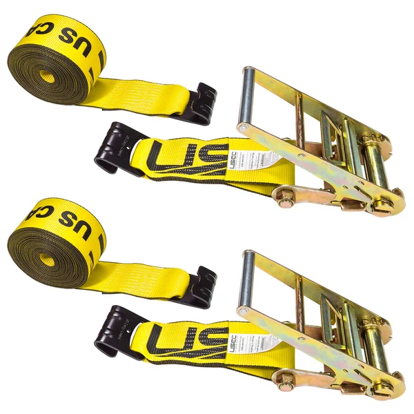 4" x 50' Ratchet Strap with Flat Hooks | Yellow | 2-Pack