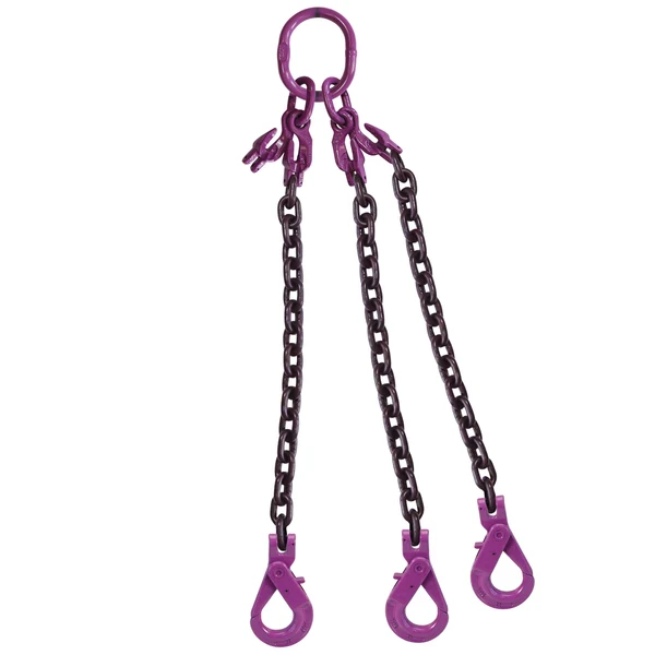 3/8" x 5' Adjustable 3 Leg Chain Sling w/ Self-Locking Hooks - Grade 100