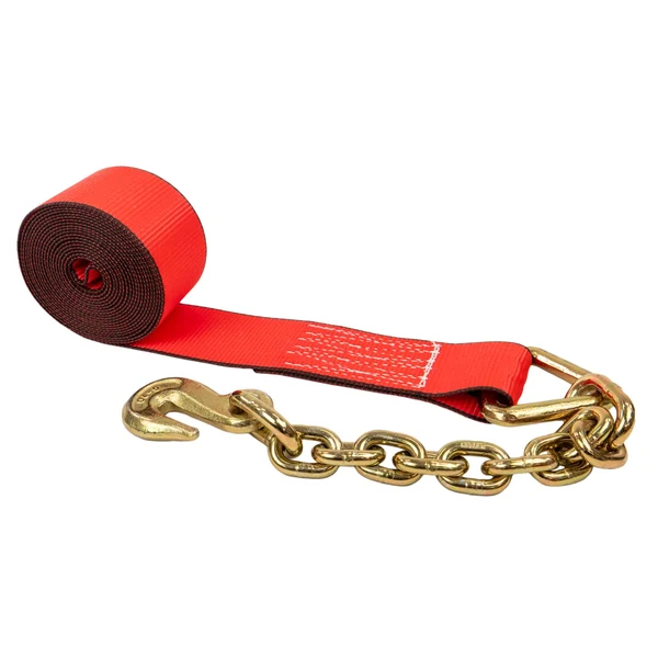 3" X 20' Winch Strap with Chain Extension | Red