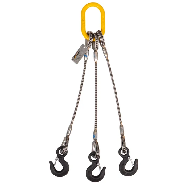 3/4" x 18' 3-Leg Wire Rope Bridle Sling with Eye Hooks