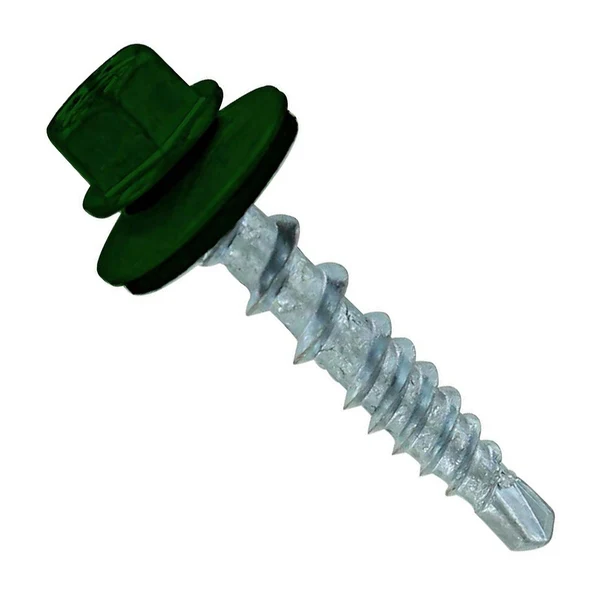 ST Fastening #10 x 1" Kwikseal Woodbinder Metal Roofing Screw - Forest Green, Pkg 250