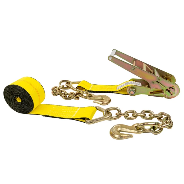3" x 30' Ratchet Strap with Chain Extensions | Yellow