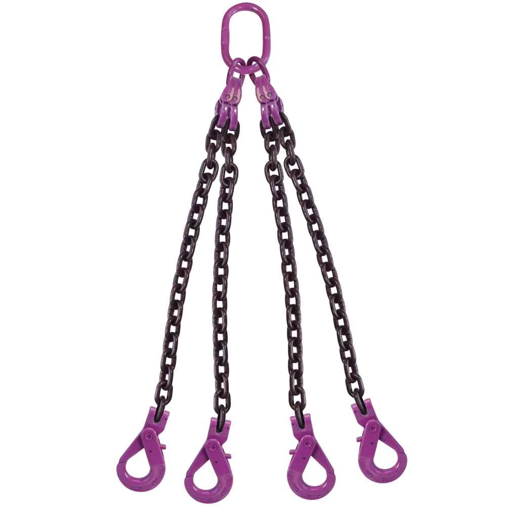 5/16" x 8' 4 Leg Chain Sling w/ Self-Locking Hooks - Grade 100