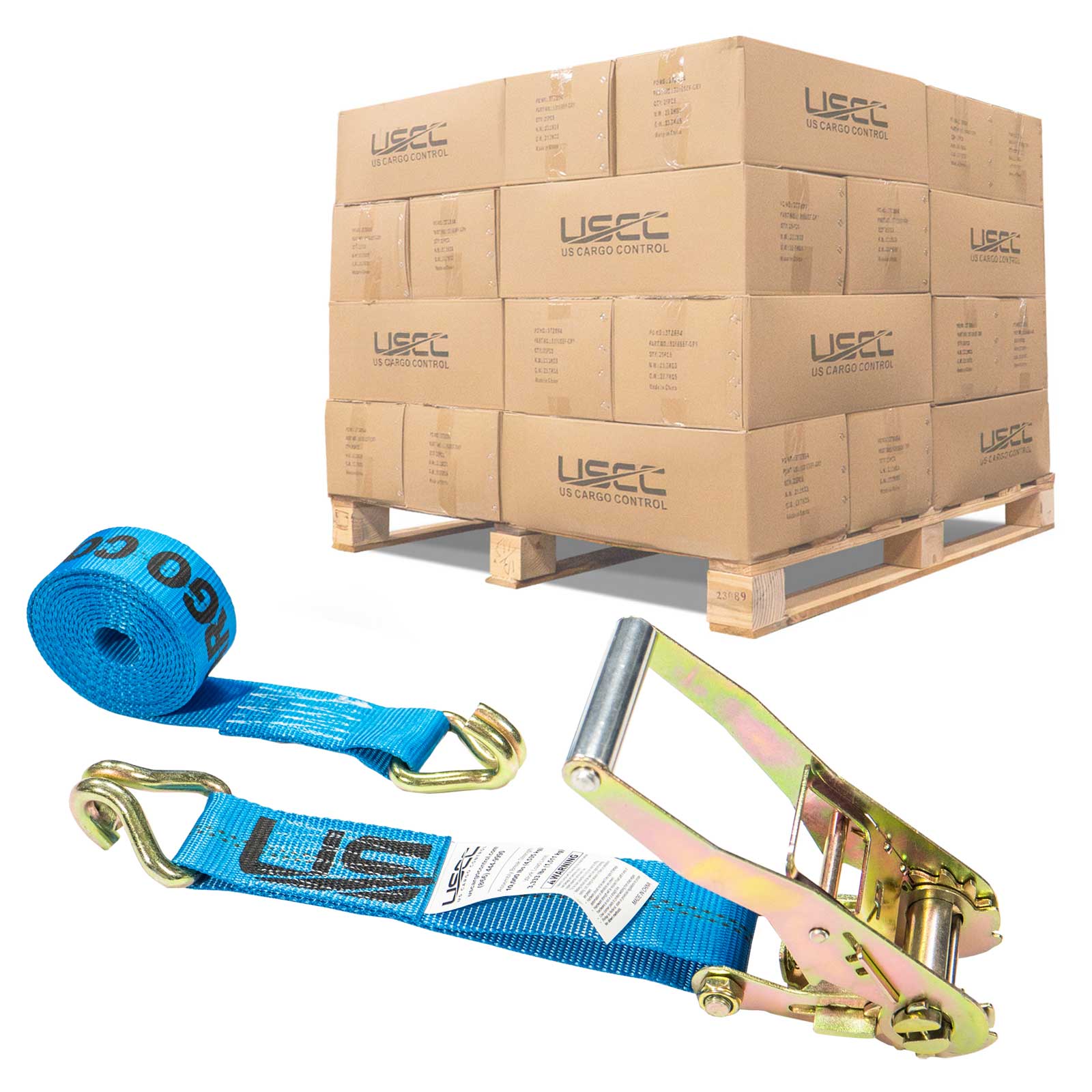 2" x 12' Ratchet Strap with Wire / Double J Hooks | Blue | 320-Pack (Pallet)