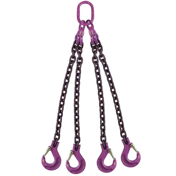 3/8" x 4' 4 Leg Chain Sling w/ Sling Hooks - Grade 100