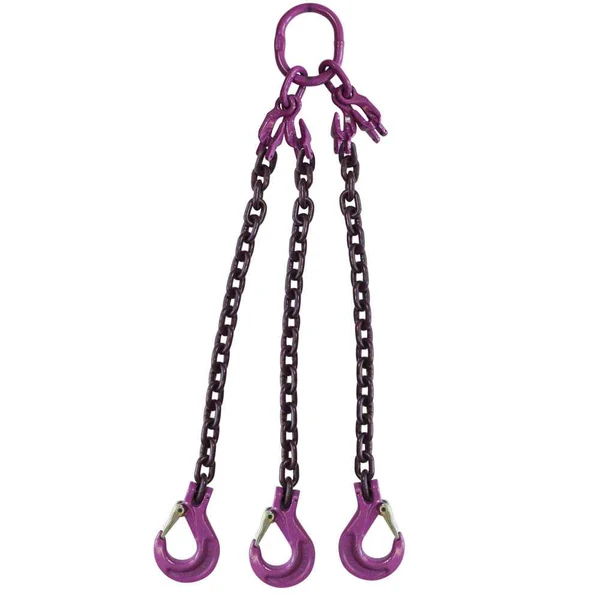 1/2" x 5' Adjustable 3 Leg Chain Sling w/ Sling Hooks - Grade 100