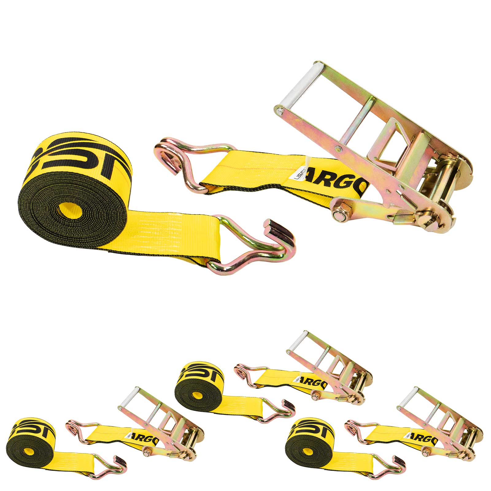 4" x 30' Ratchet Strap with Wire Hooks | Yellow | 4-Pack