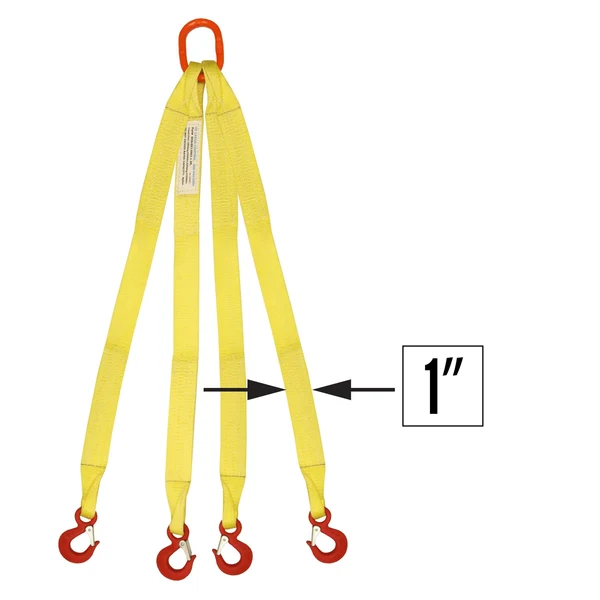 1"x3' (1 ply) Quad Leg Nylon Sling w/ Master Link & Sling Hook