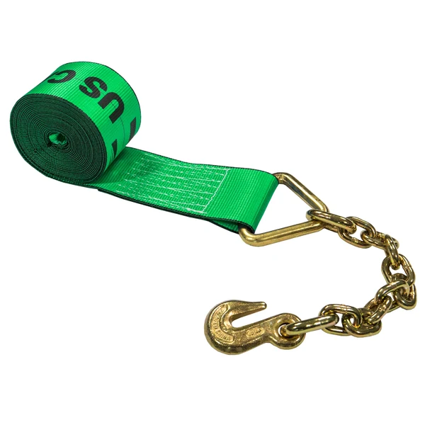 4" x 50' Winch Strap with 18" Chain Extension | Green