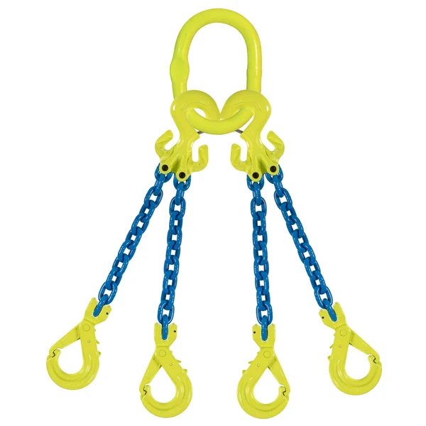 5/8" x 10' Adjustable 4 Leg Chain Sling w/ Gunnebo Chain and Self-Locking Hooks - Grade 100