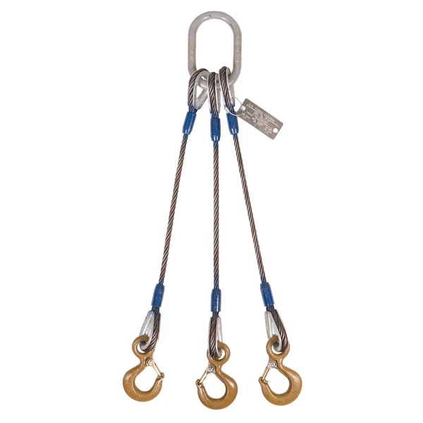 3/8" x 12' 3-Leg Wire Rope Bridle Sling with Crosby Eye Hooks | Domestic