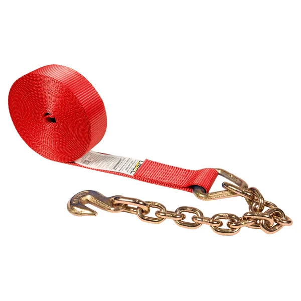 2" x 30' Winch Strap with Chain Extension | Red