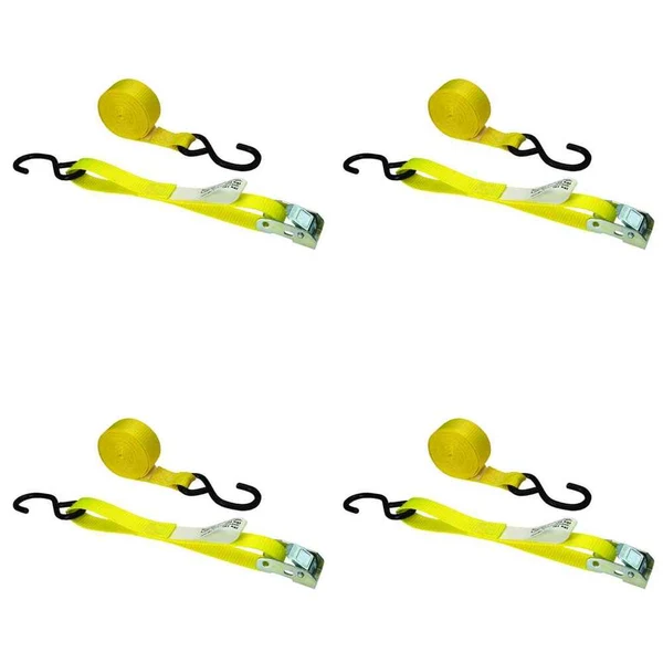 1" x 15' Cam Strap w/ S-Hooks - 4 Pack