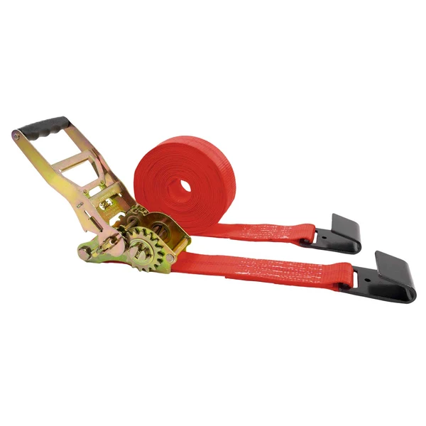2" x 27' Gear-Driving Reverse-Action Ratchet Strap with Flat Hooks | Red