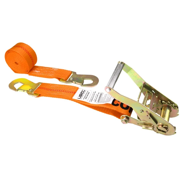 2" x 12' Car Tie Down Ratchet Strap with Flat Snap Hooks | Orange