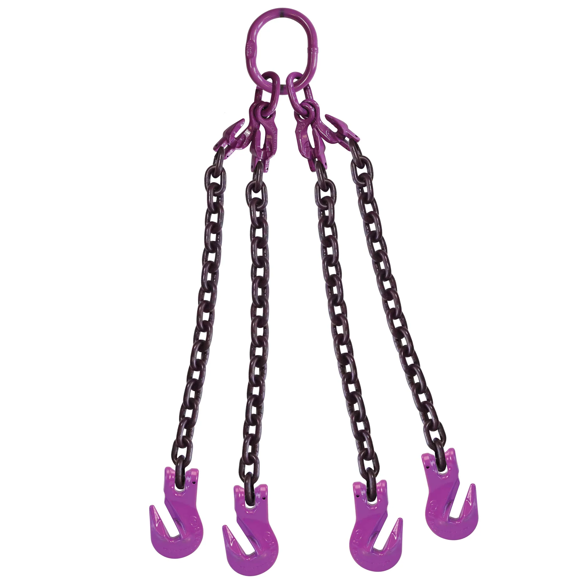 3/8" x 10' Adjustable 4 Leg Chain Sling w/ Grab Hooks - Grade 100