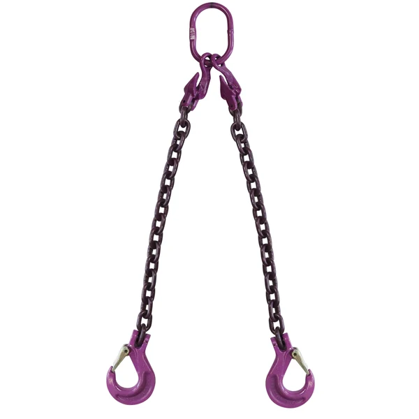5/8" x 10' Adjustable 2 Leg Chain Sling w/ Sling Hooks - Grade 100