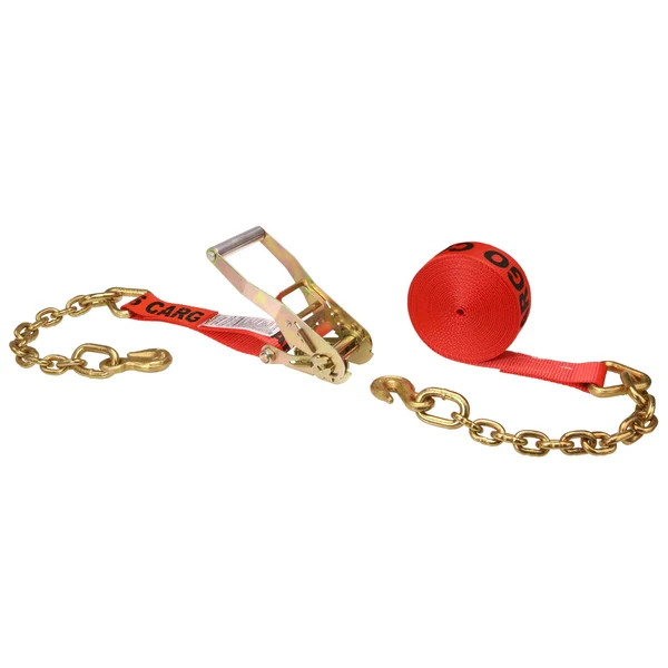 2" x 30' Ratchet Strap with Chain Extension | Red