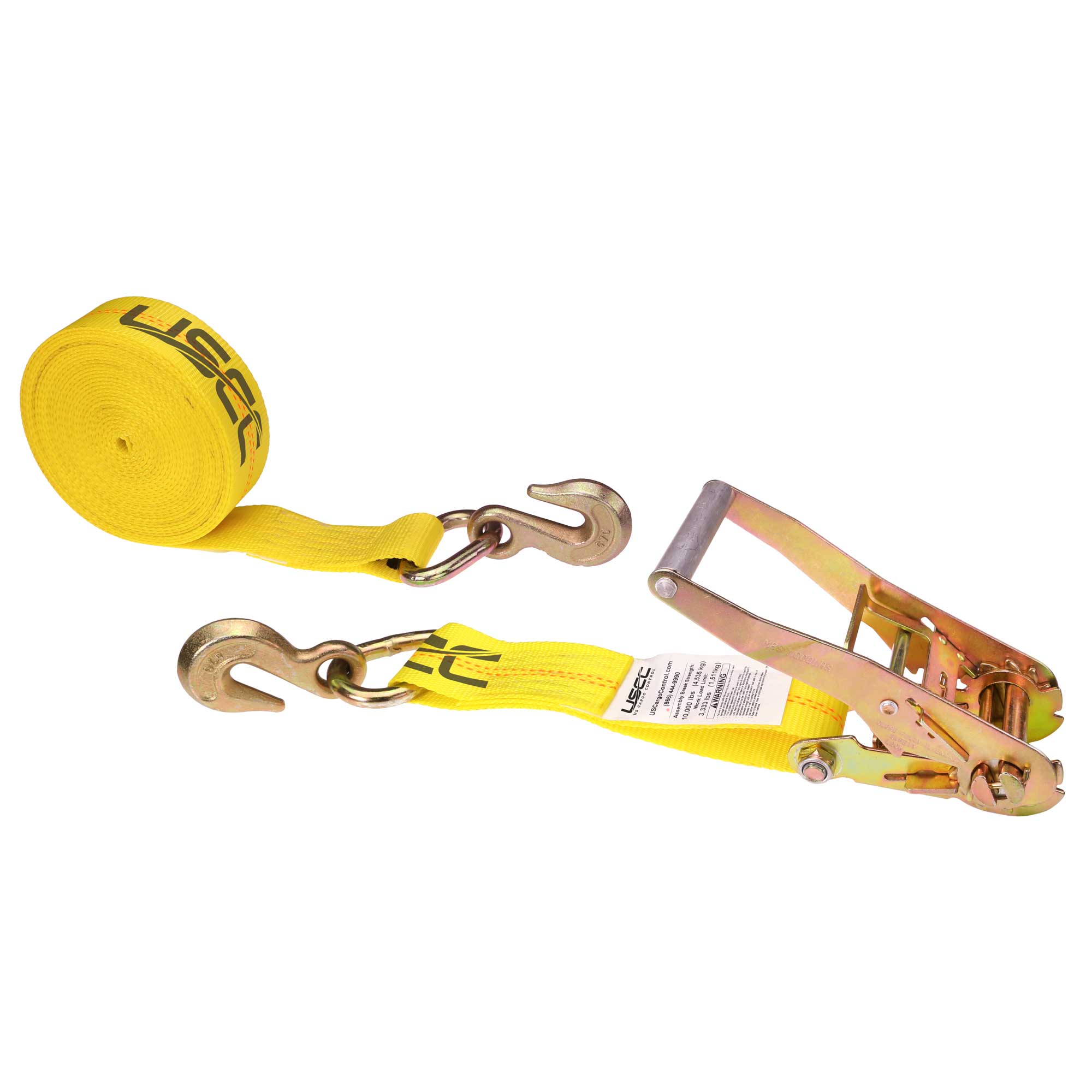2" x 30' Ratchet Strap with Grab Hooks | Yellow