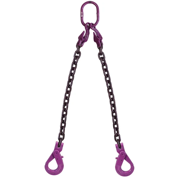 3/8" x 10' Adjustable 2 Leg Chain Sling w/ Self-Locking Hooks - Grade 100