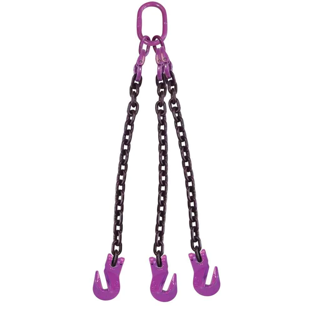 3/8" x 18' 3 Leg Chain Sling w/ Grab Hooks - Grade 100