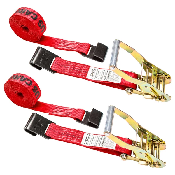 2" x 18' Ratchet Strap with Flat Hooks | Red | 2-Pack