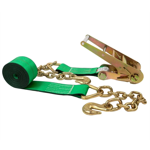 3" x 27' Ratchet Strap with Chain Extensions | Green