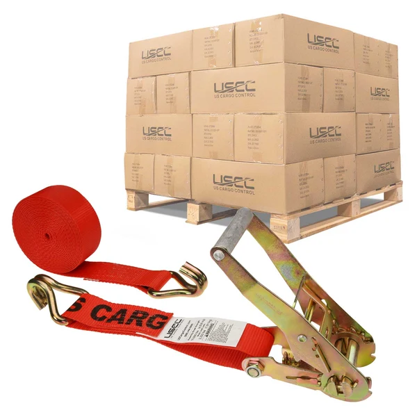 2" x 12' Ratchet Strap with Wire / Double J Hooks | Red | 320-Pack (Pallet)
