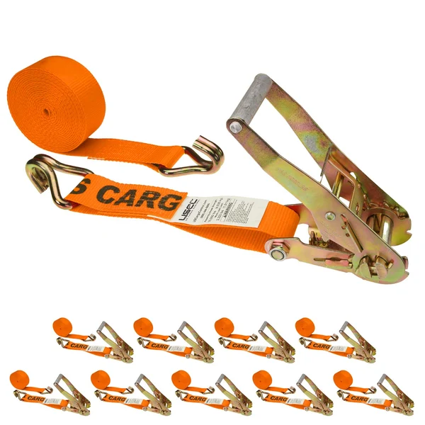 2" x 12' Ratchet Strap with Wire / Double J Hooks | Orange | 10-Pack