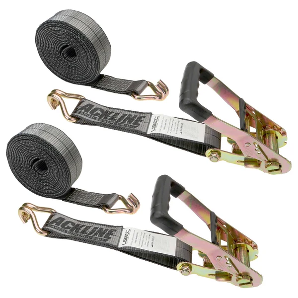 Blackline 2" x 18' Heavy-Duty Ratchet Strap with Wire / Double J Hooks | 2-Pack