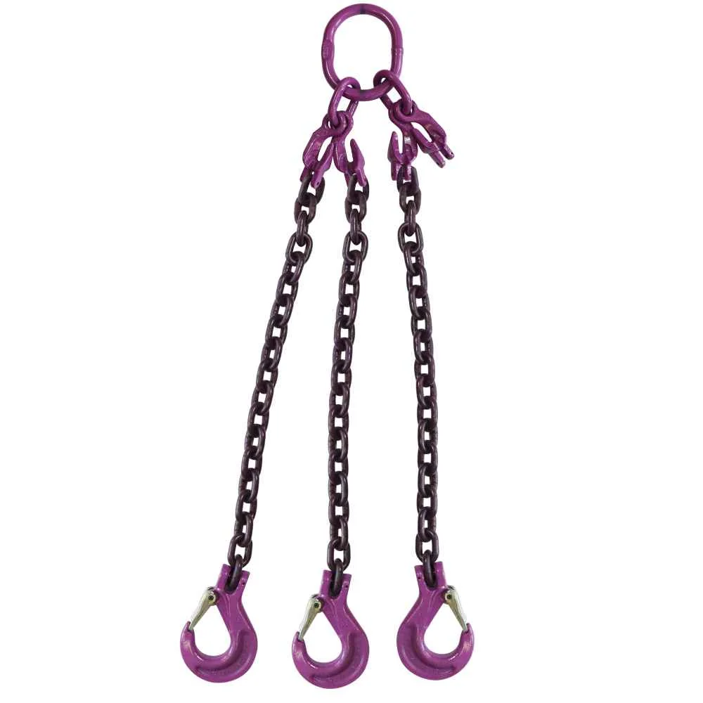 9/32" x 15' Adjustable 3 Leg Chain Sling w/ Sling Hooks - Grade 100