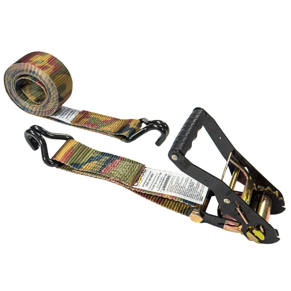 2" x 12' Camo Ratchet Strap with Wire / Double J Hooks