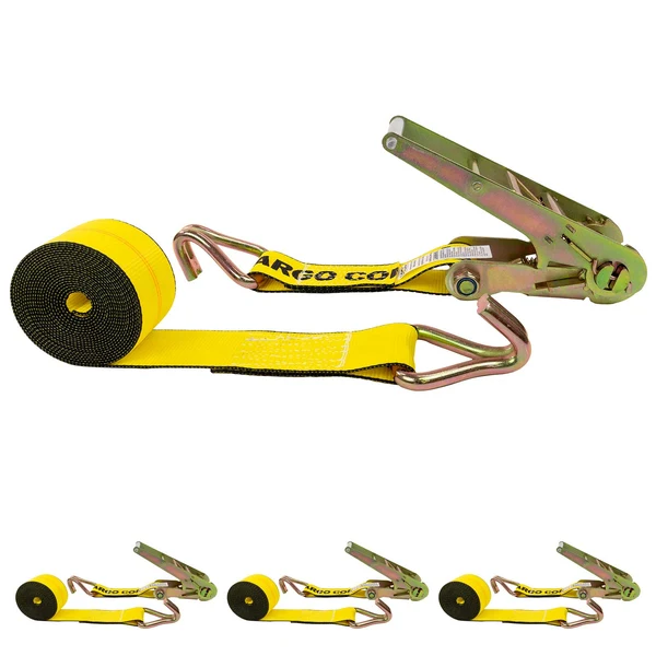 3" x 40' Ratchet Strap with Wire Hooks | Yellow | 4-Pack