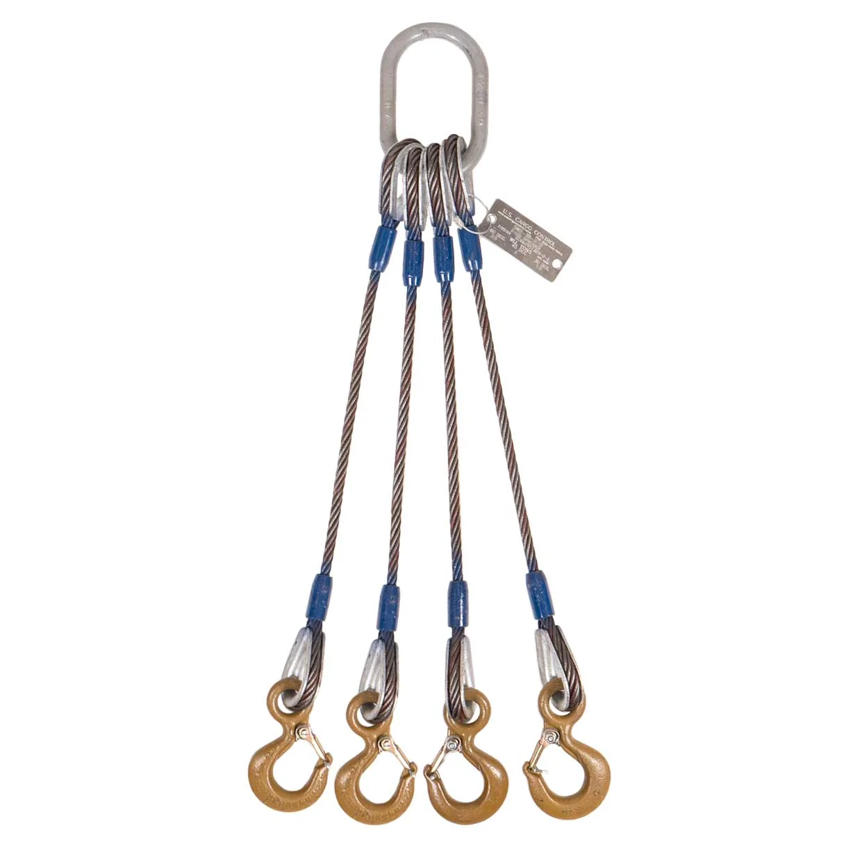 1" x 12' 4-Leg Wire Rope Bridle Sling with Crosby Eye Hooks | Domestic