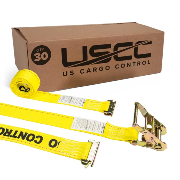 2" x 12' Yellow E-Track Ratchet Strap | Standard 4' Fixed End | 30-Pack