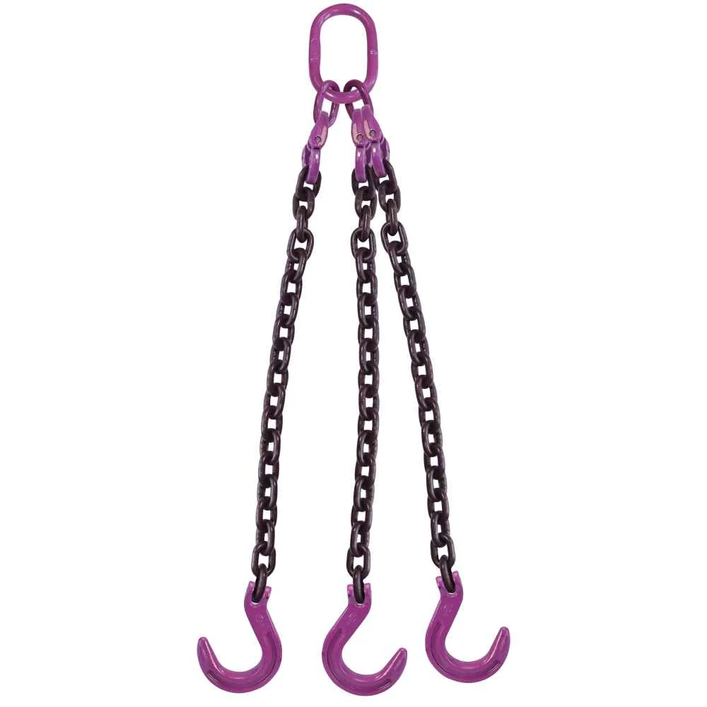 5/16" x 8' 3 Leg Chain Sling w/ Foundry Hooks - Grade 100