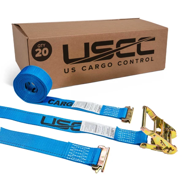 2" x 20' Blue E-Track Ratchet Strap | Standard 4' Fixed End | 20-Pack