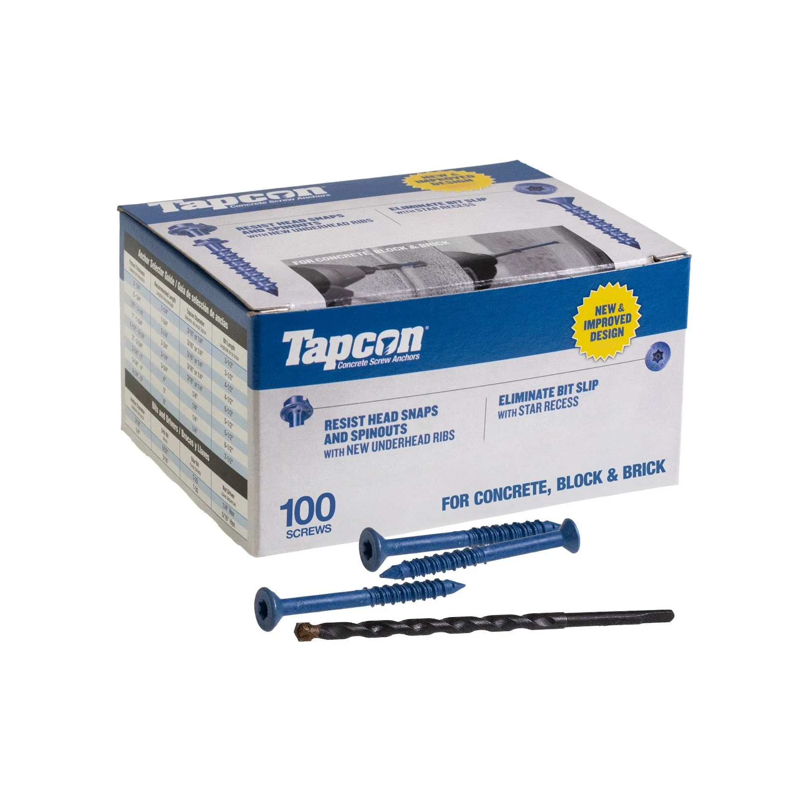 Tapcon 1/4" x 2-1/4" Blue Concrete Screw, Star Flat Head - Climaseal | Qty. 100